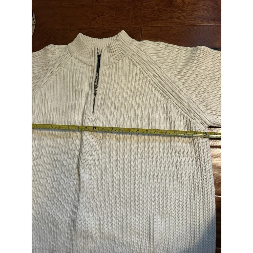 Lauren Ralph Lauren Sweater 2X Womens Chunky Knit 1/4 Zip Cream Cotton Unisex